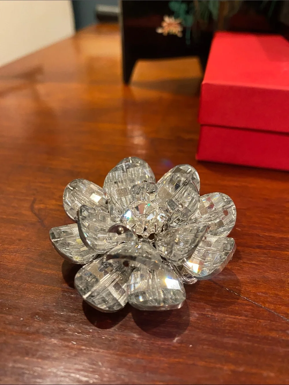 Vendome Crystal Lotus Flower Brooch Pin - Clear Sparkling Petals